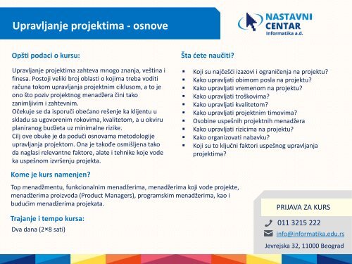 Nastavni centar Informatika – katalog kurseva i obuka