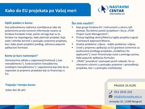 Nastavni centar Informatika – katalog kurseva i obuka