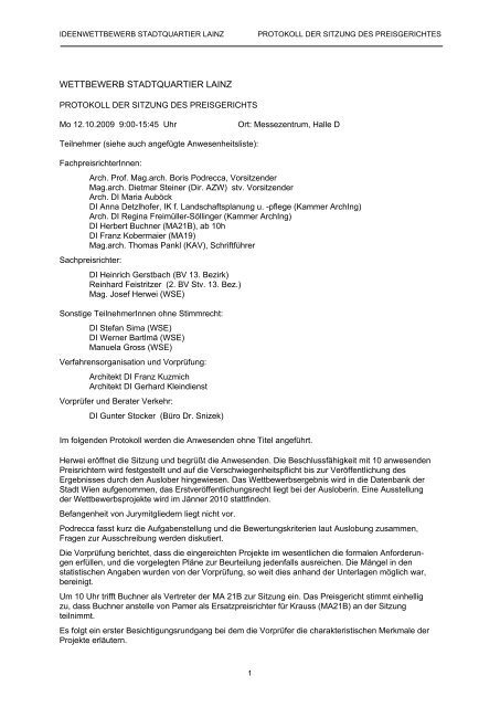 Protokoll der Sitzung des Preigerichts vom 10.12.2009