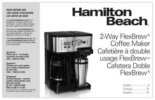 Hamilton Beach 2-Way FlexBrew\u0026amp;reg; Coffee Maker (49983A) - Use and Care  Guide