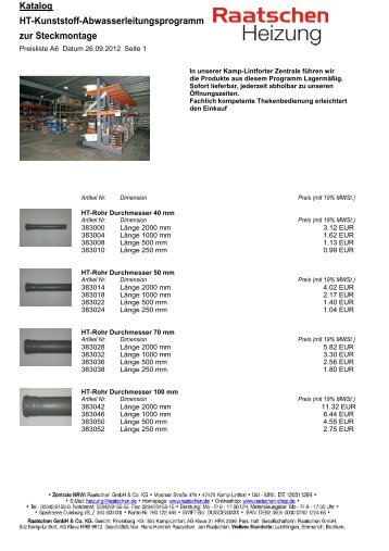 Katalog HT-Kunststoff-Abwasserleitungsprogramm zur Steckmontage