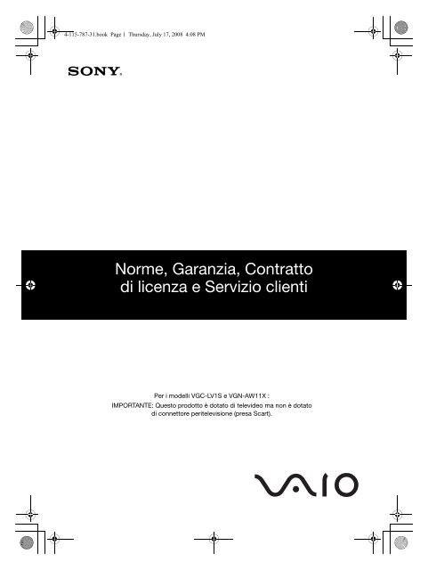 Sony VGN-SR21RM - VGN-SR21RM Documenti garanzia Italiano