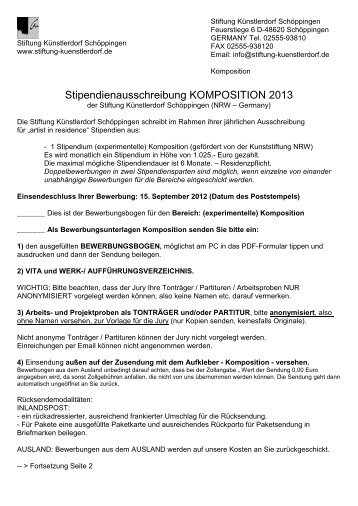 Stipendienausschreibung KOMPOSITION 2013 - Stiftung ...
