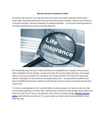 Best Life Insurance Companies for 2016