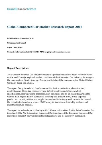 Global Connected Car Market by Regions (North America, Europe) Research Report 2016