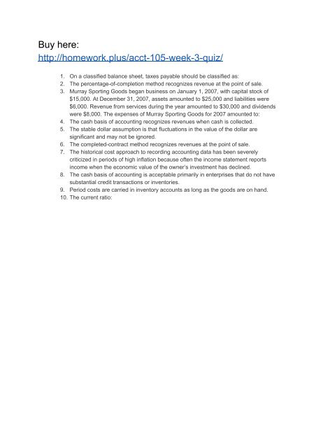 ACCT 105 Week 3 Quiz