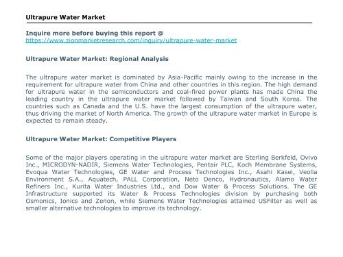 Ultrapure Water Market, 2016 - 2024