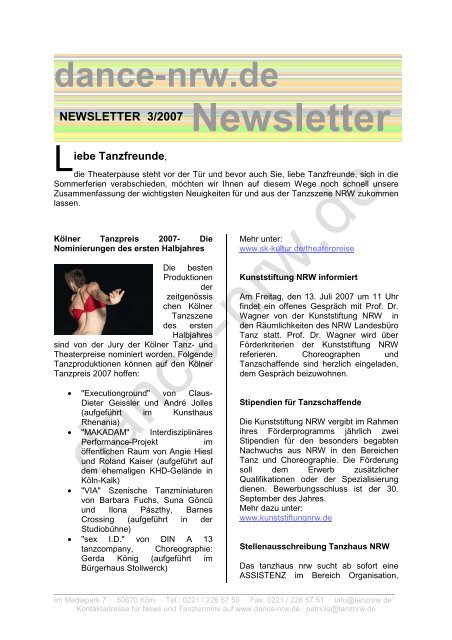 Newsletter - NRW Landesbuero Tanz