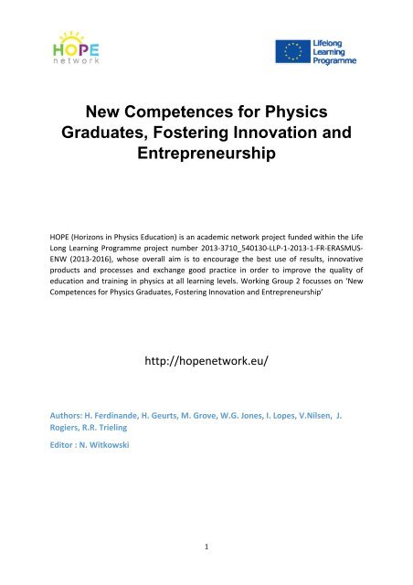 New Competences for Physics Graduates Fostering Innovation and Entrepreneurship