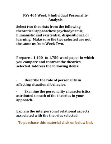 PSY 405 Week 4 Individual Personality Analysis