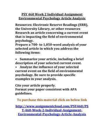 environmental psychology article analysis Environmental psychology article analysis paper throughout the world there are many current events that is influencing the field of environmental psychology the impacting of some current events appears to be less serious than others, but all events play a significant role with the effect of the environment. environmental psychology article analysis Environmental psychology article analysis paper throughout the world there are many current events that is influencing the field of environmental psychology the impacting of some current events appears to be less serious than others, but all events play a significant role with the effect of the environment.