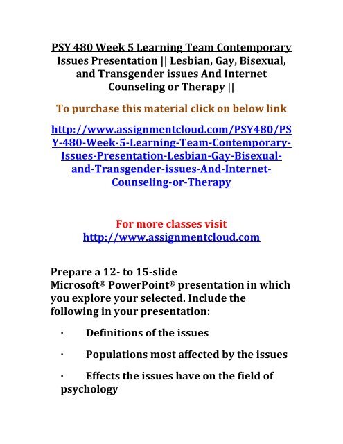 PSY 480 Week 5 Learning Team Contemporary Issues Presentatio1
