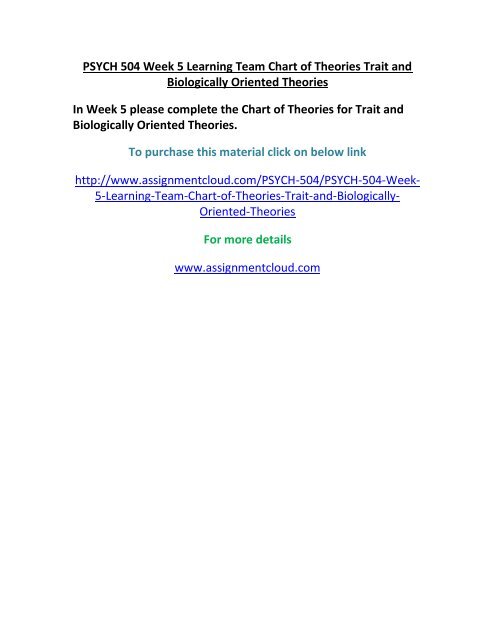 new PSYCH 504 Week 5 Learning Team Chart of Theories Trait and ...