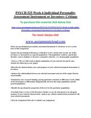 new PSYCH 525 Week 6 Individual Personality Assessment Instrument or Inventory Critique