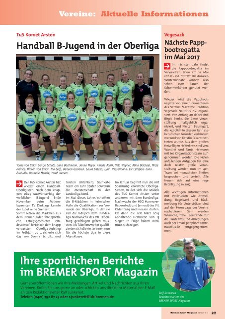 BREMER SPORT Magazin | Januar 2017