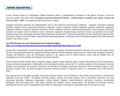 Inorganic Functional Materials MarketInorganic Functional Materials Market -Size,Share,Trends and Forecast 2014-2020