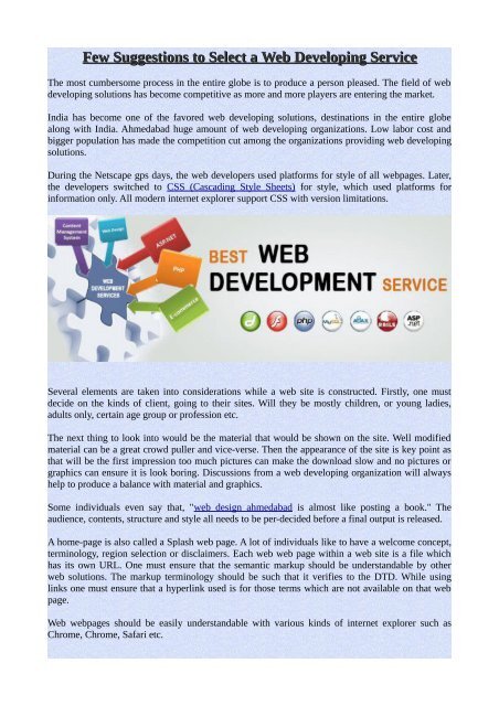 Few Suggestions to Select a Web Developing Service