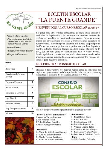 BOLETÍN ESCOLAR " LA FUENTE GRANDE". EDICIÓN OTOÑO. CURSO 2016/17