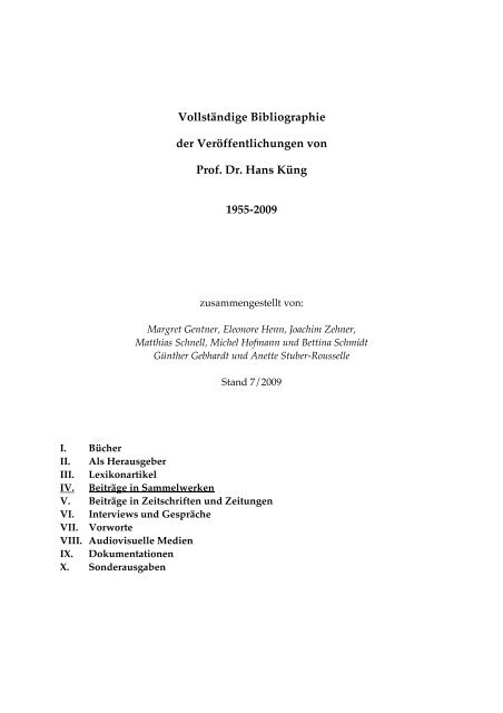 Der Veroffentlichungen Von Prof Dr Hans Kung Stiftung Weltethos