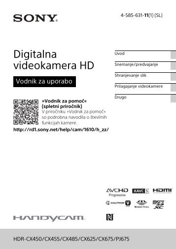 Sony HDR-CX625 - HDR-CX625 Istruzioni per l'uso Sloveno