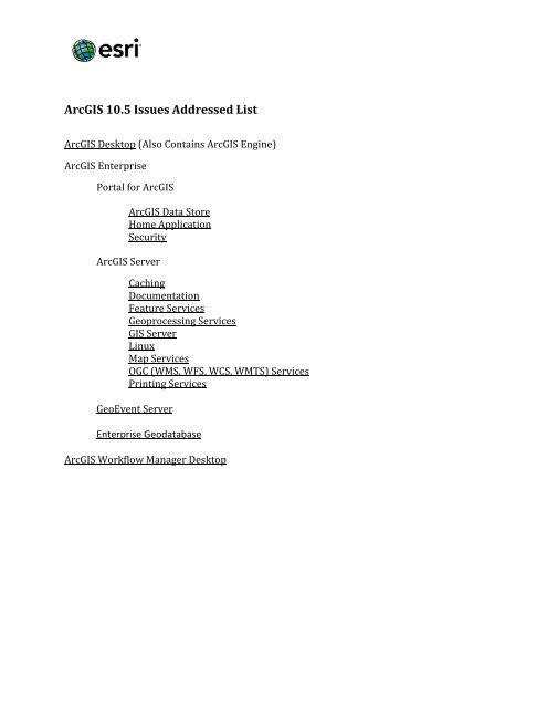 ArcGIS 10.5 Issues Addressed List