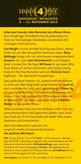 Jazztime Ravensburg e.V. - Herbst 2016