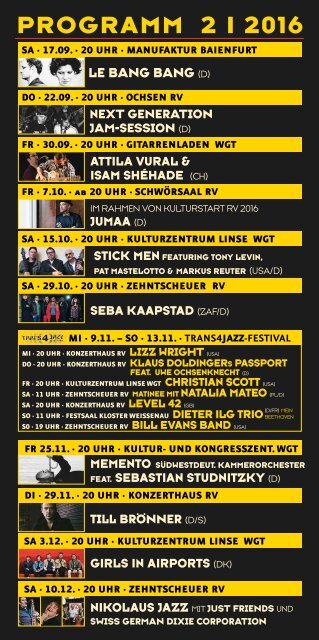 Jazztime Ravensburg e.V. - Herbst 2016