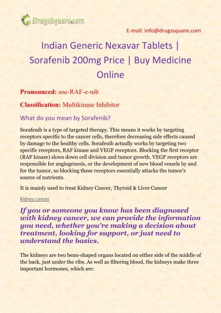 Indian Generic Nexavar Tablets | Buy Sorafenib Online