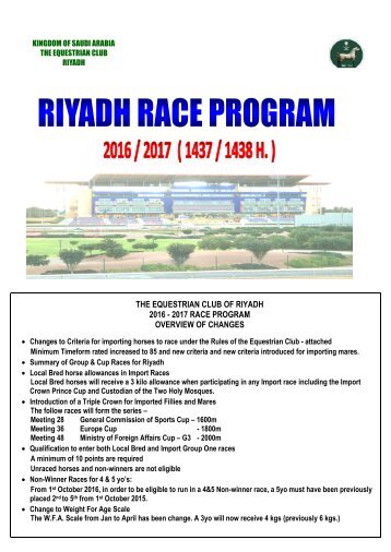THE EQUESTRIAN CLUB OF RIYADH 2016 - 2017 RACE PROGRAM OVERVIEW OF CHANGES