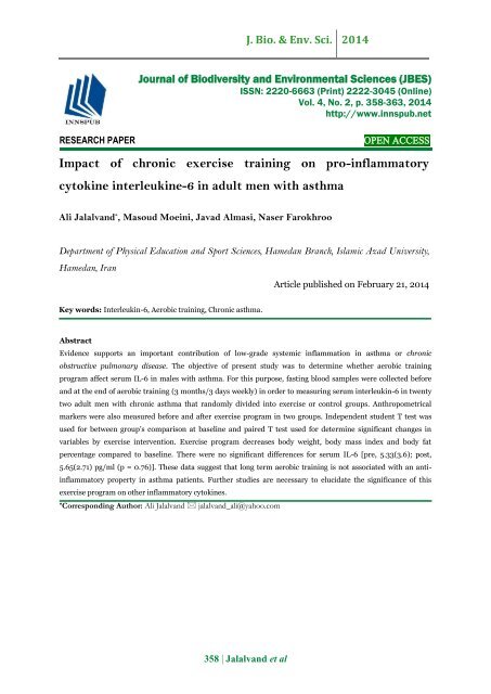 Impact of chronic exercise training on pro-inflammatory cytokine interleukine-6 in adult men with asthma