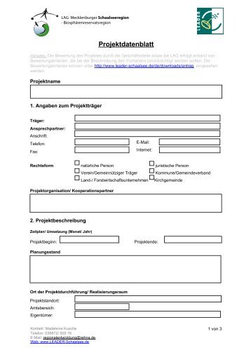 Projektdatenblatt - Mecklenburger Schaalseeregion