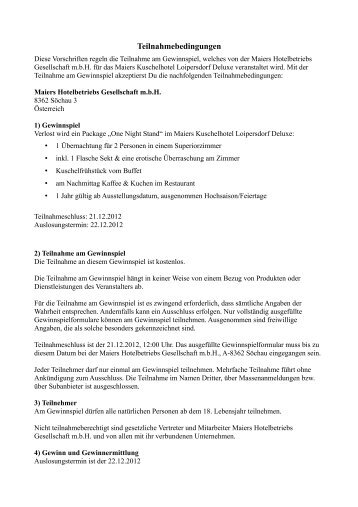 Teilnahmebedingungen - Maiers Kuschelhotel Loipersdorf Deluxe