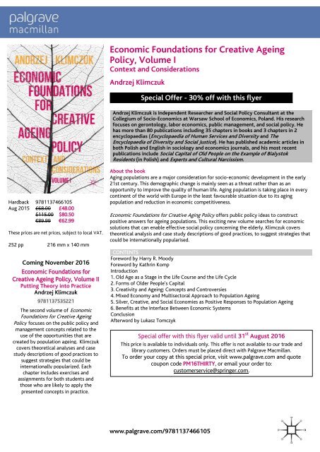 Economic Foundations for Creative Ageing Policy, Volume I: Context and Considerations