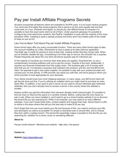 Pay per Install Affiliate Programs Secrets