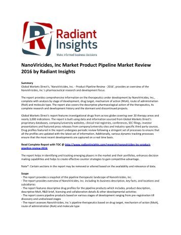 NanoViricides, Inc Market Product Pipeline Market Review 2016