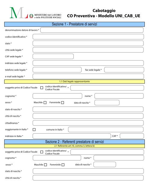 Cabotaggio CO Preventiva - Modello UNI_CAB_UE