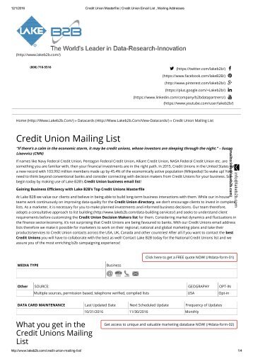 Credit Union email address list