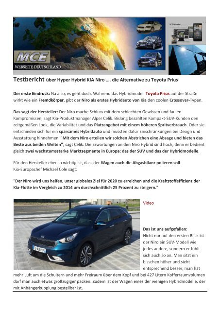 Expose MCE  Kia niro 2016 - der saubere SUV  zu Top Konditionen ...