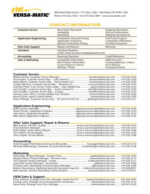 CONTACT INFORMATION - Versa-Matic