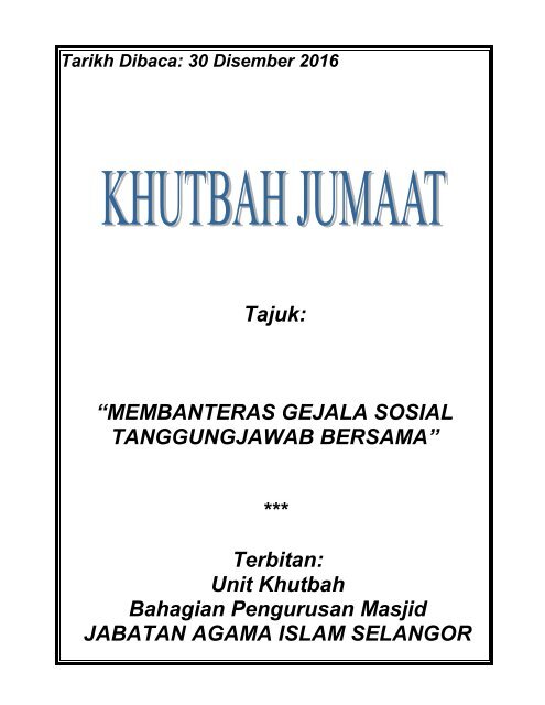 Khutbah jumaat jais selangor