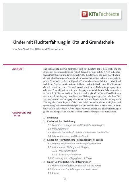 Kinder mit Fluchterfahrung in Kita und Grundschule