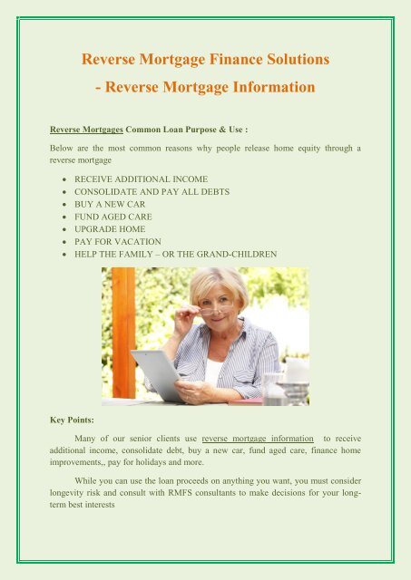 Reverse Mortgage Information - Reverse Mortgage Guide