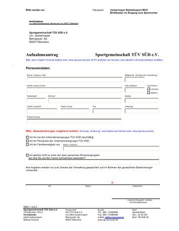 Aufnahmeantrag Sportgemeinschaft TÜV SÜD e.V.