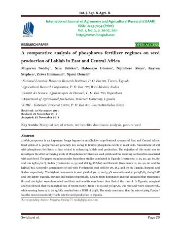 A comparative analysis of phosphorus fertilizer regimes on seed production of Lablab in East and Central Africa