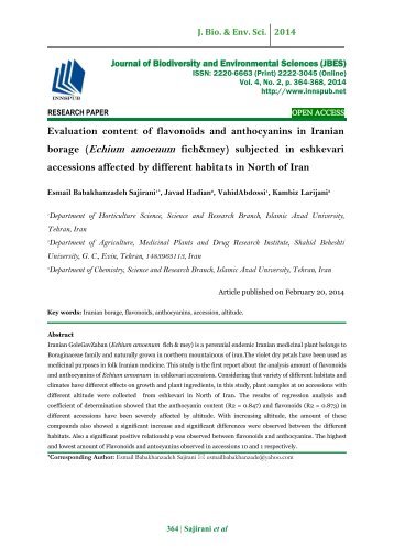 Evaluation content of flavonoids and anthocyanins in Iranian borage (Echium amoenum fich&mey) subjected in eshkevari accessions affected by different habitats in North of Iran