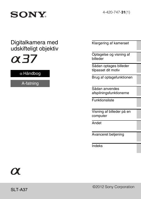 Sony SLT-A37 - SLT-A37 Istruzioni per l'uso Danese