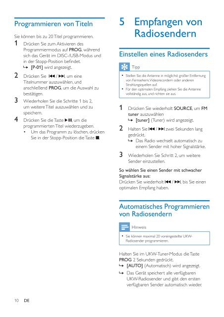 Philips Microcha&icirc;ne - Mode d&rsquo;emploi - DEU