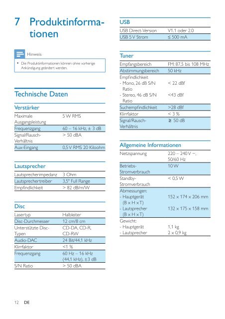 Philips Microcha&icirc;ne - Mode d&rsquo;emploi - DEU