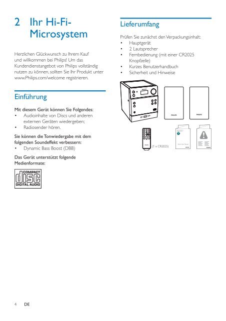 Philips Microcha&icirc;ne - Mode d&rsquo;emploi - DEU