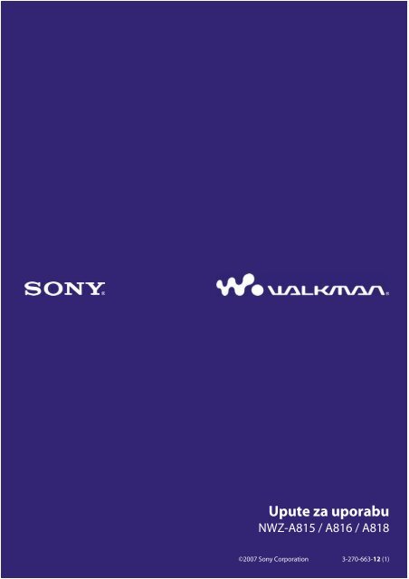 Sony NWZ-A818 - NWZ-A818 Istruzioni per l'uso Croato